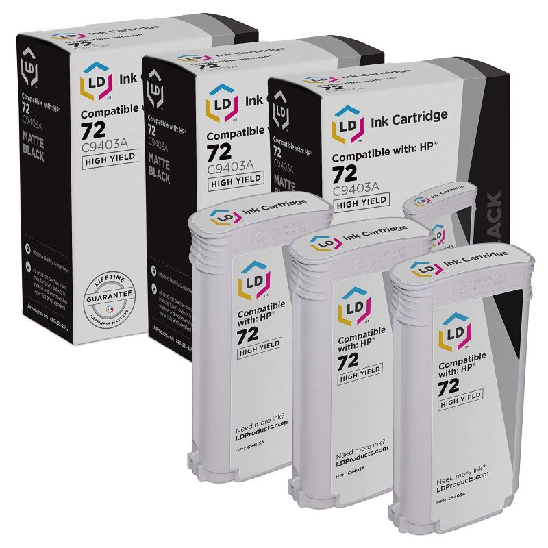 LD Products Compatible Replacements for HP Designjet 72#72 C9403A Matte Black Ink Cartridges High Yield for Use in T1100, T1120, T1200, T610, T620, T770, SD Pro MFP Printers (Matte Black, 3PK) - Image 1